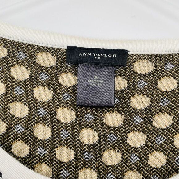 Ann Taylor Small Black Gold Polka Dot 3/4 Sleeve Button Down Cardigan Sweater - Picture 5 of 6